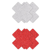 Pretty Pasties - Glitter Cross - Red/Silver - 2 Pair
